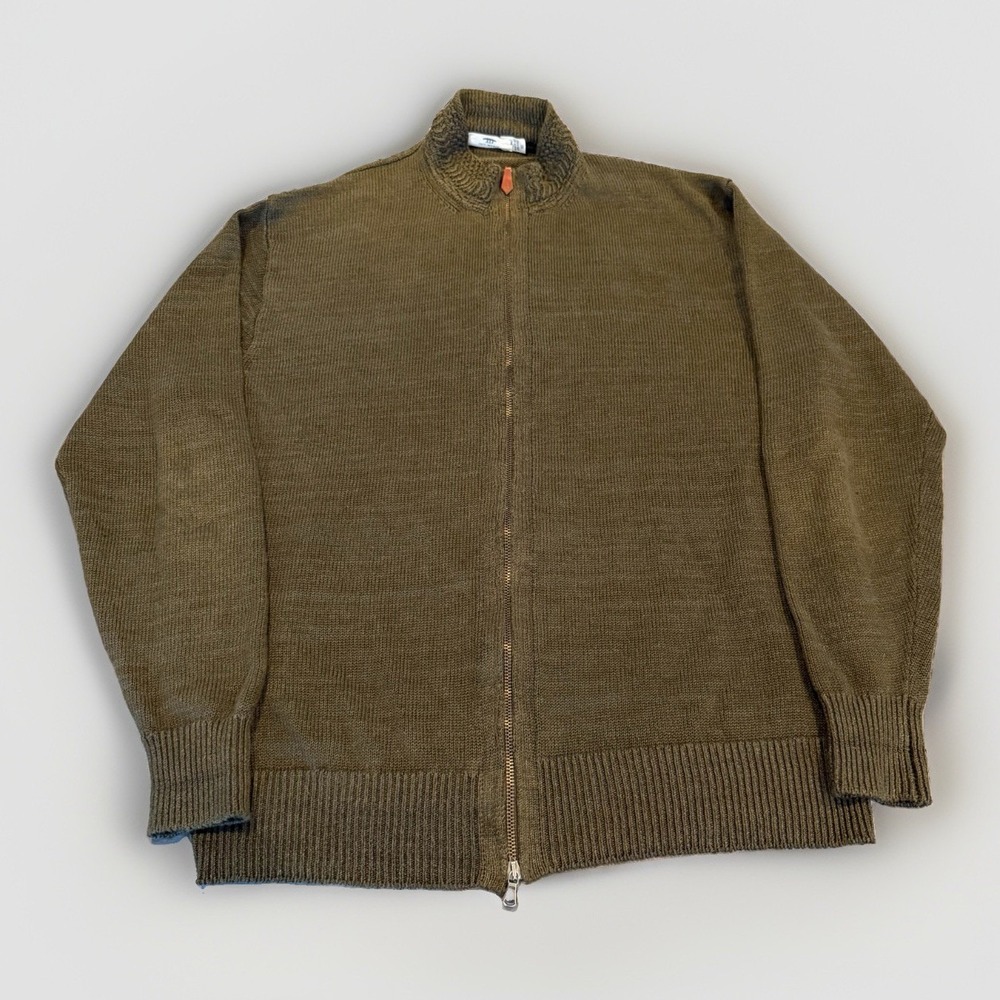 Inis Meain 100% Linen Full Zip Cardigan Sweater XL ~green